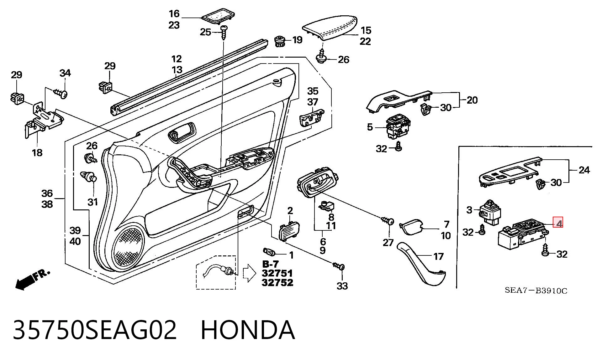 35750SEAG02 Honda Кнопки переднього лівого склопід'ємника