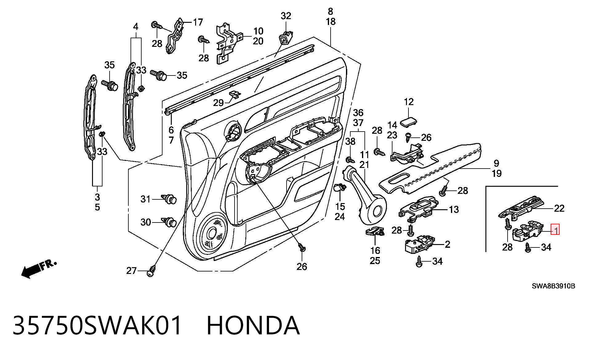 35750SWAK01 Honda Кнопки переднього лівого склопід'ємника