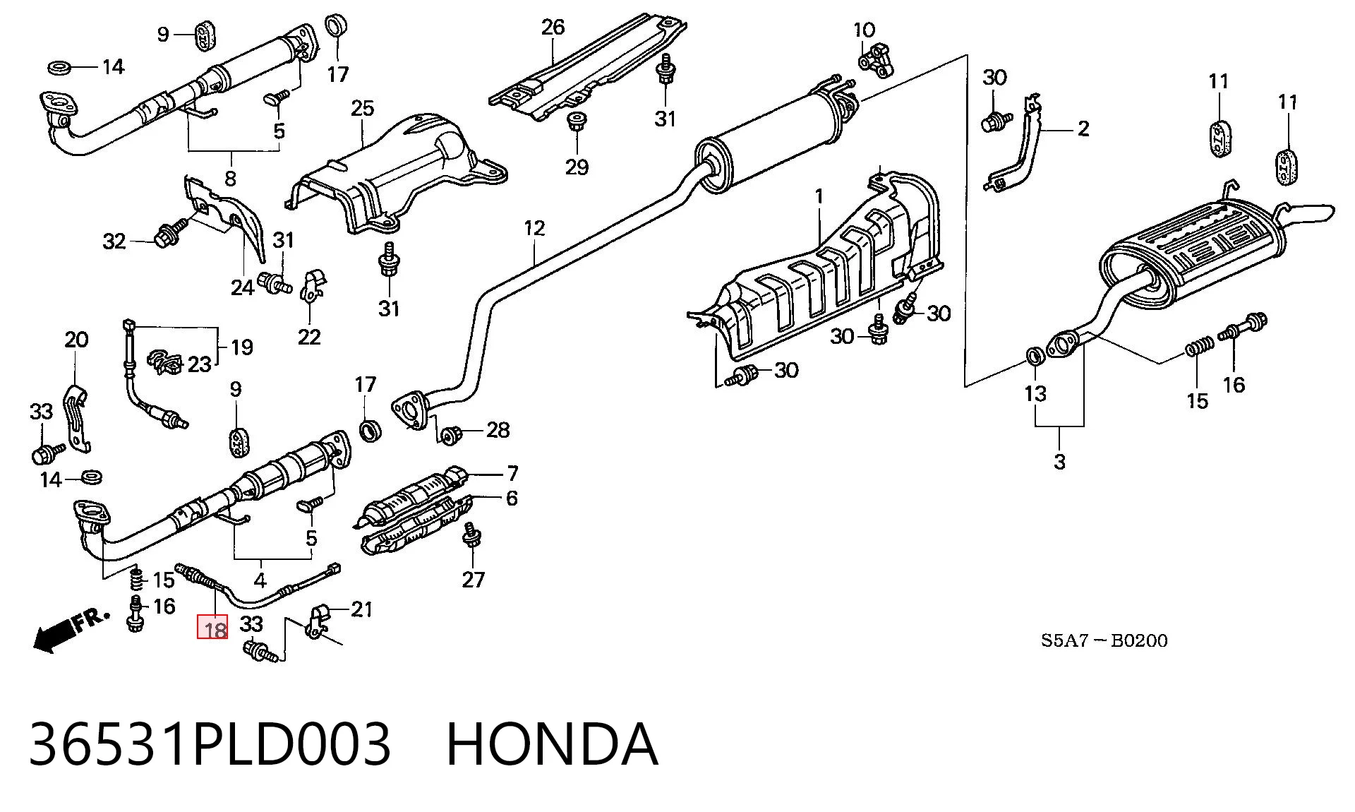 36531PLD003 Honda Лямбдазонд, датчик кисню до каталізатора