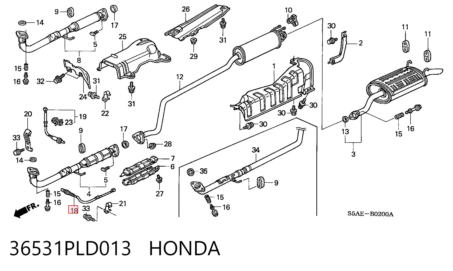 36531PLD013 Honda Лямбдазонд, датчик кисню до каталізатора