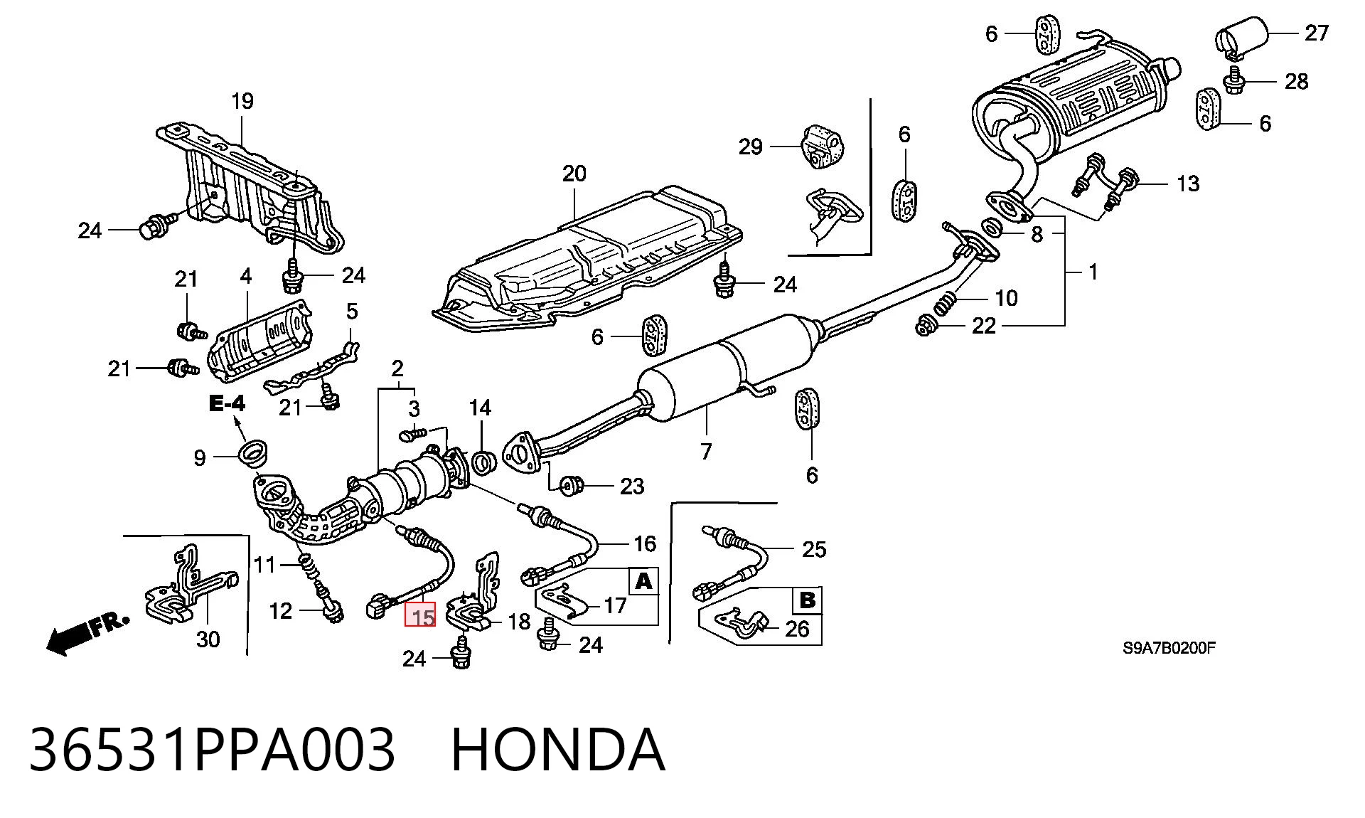 36531PPA003 Honda Лямбдазонд, датчик кисню до каталізатора