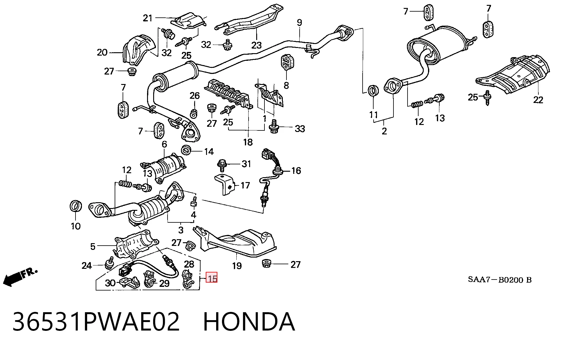 36531PWAE02 Honda Лямбдазонд, датчик кисню до каталізатора