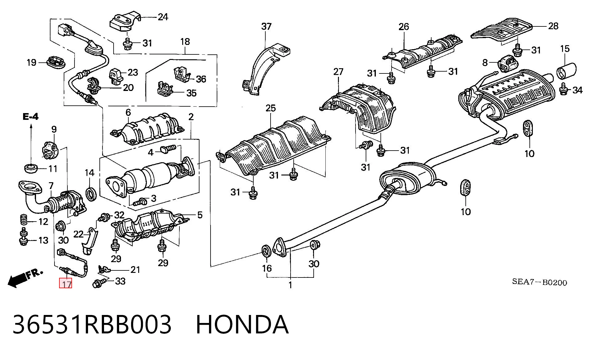 36531RBB003 Honda Лямбдазонд, датчик кисню до каталізатора