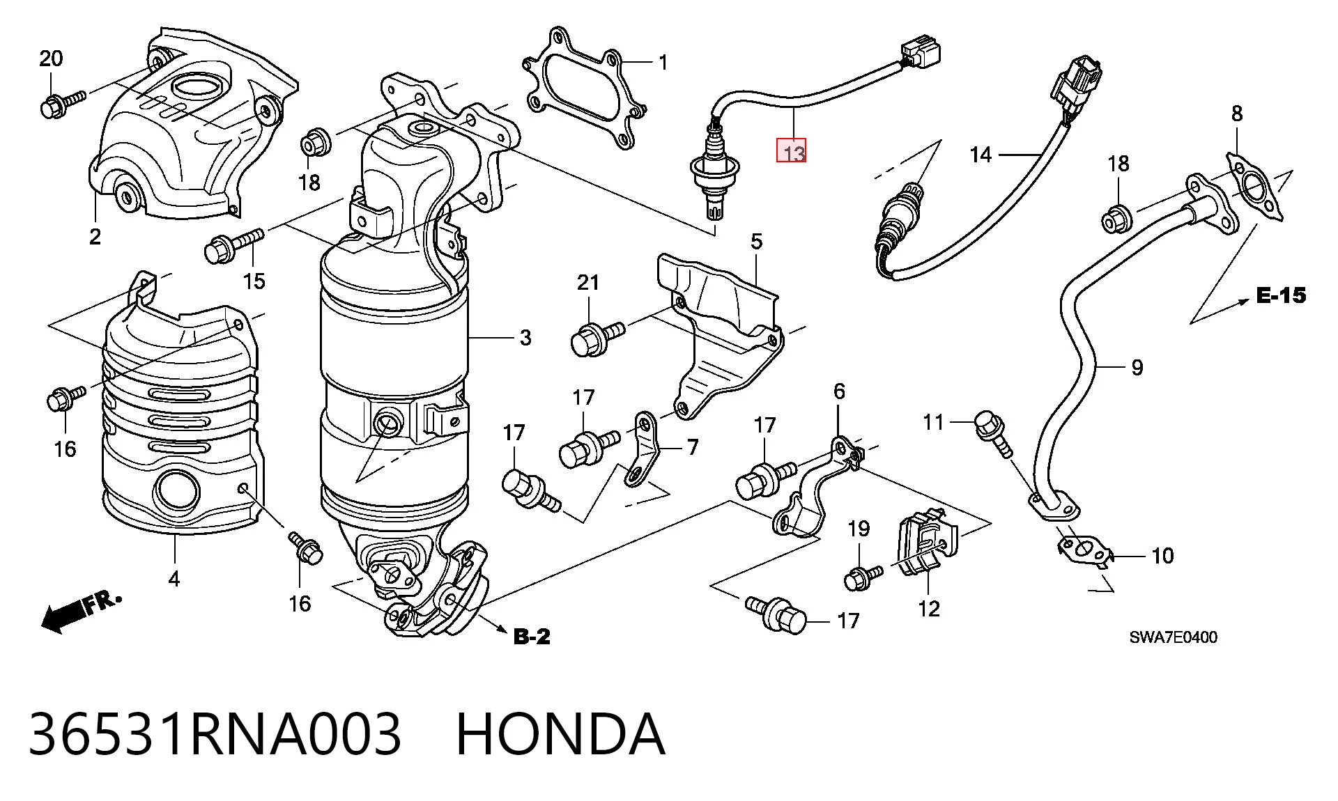 36531RNA003 Honda Лямбдазонд, датчик кисню до каталізатора