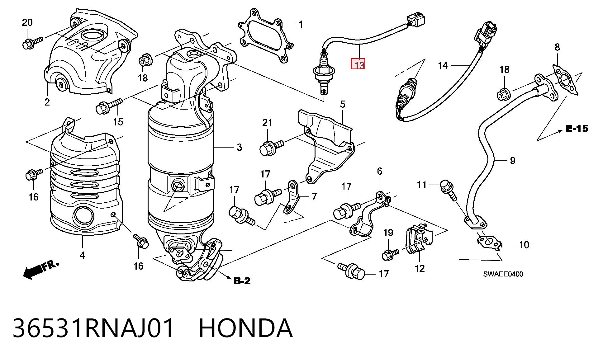 36531RNAJ01 Honda Лямбдазонд, датчик кисню до каталізатора