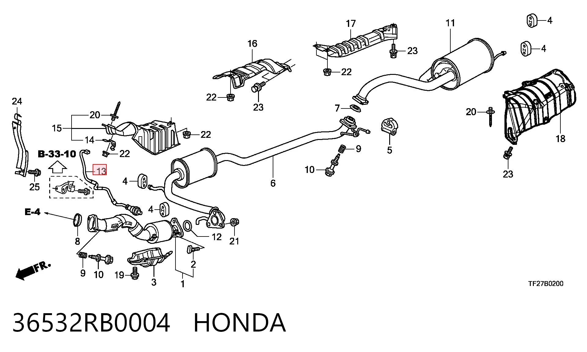 36532RB0004 Honda Лямбда зонд після каталізатора