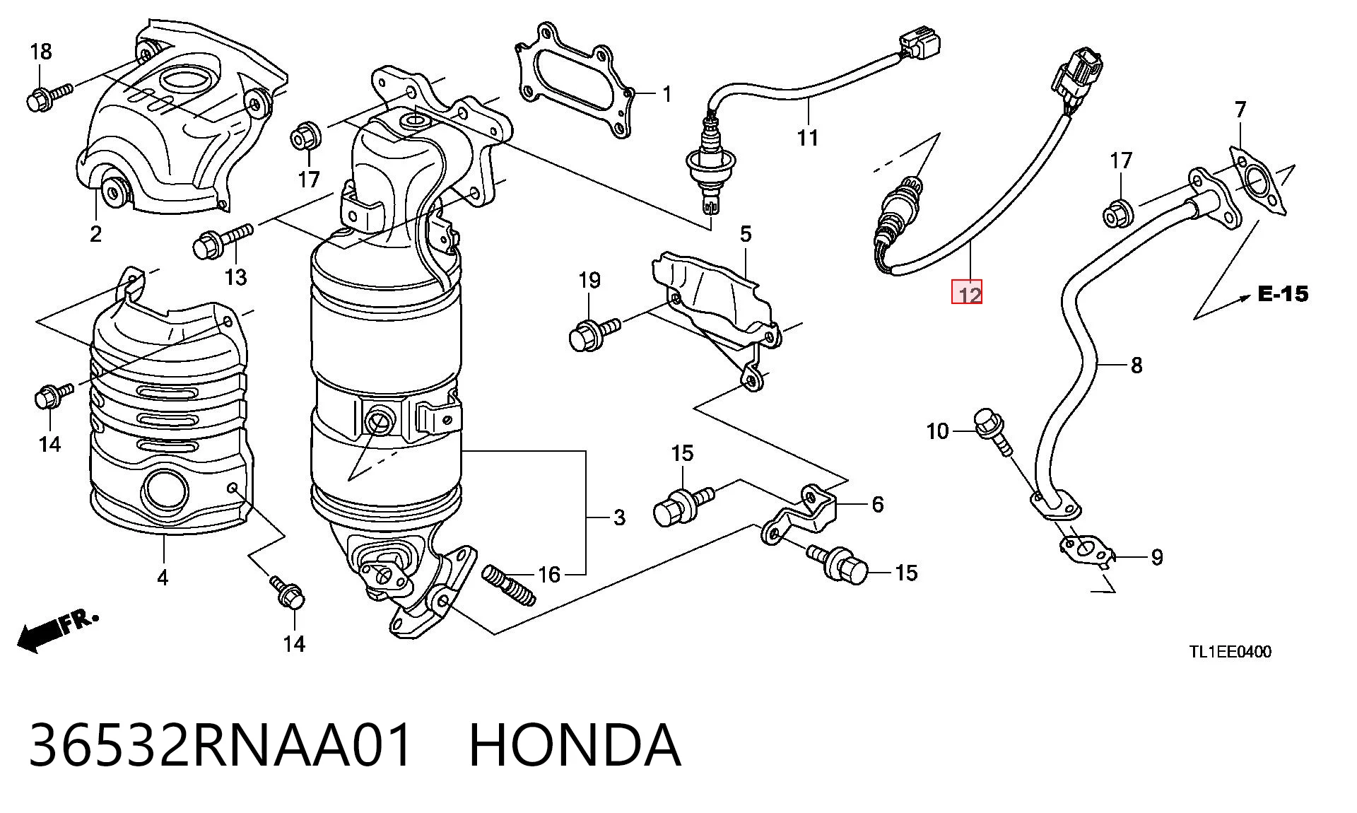 36532RNAA01 Honda Лямбда зонд після каталізатора