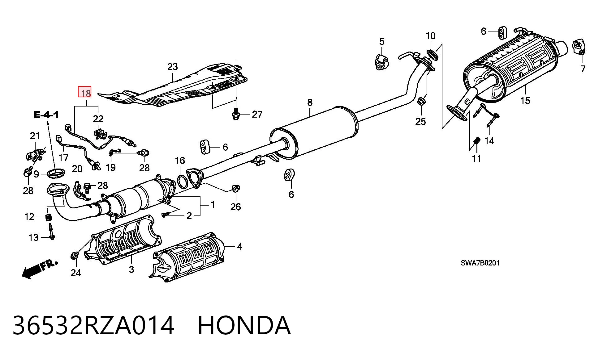 36532RZA014 Honda Лямбда зонд після каталізатора