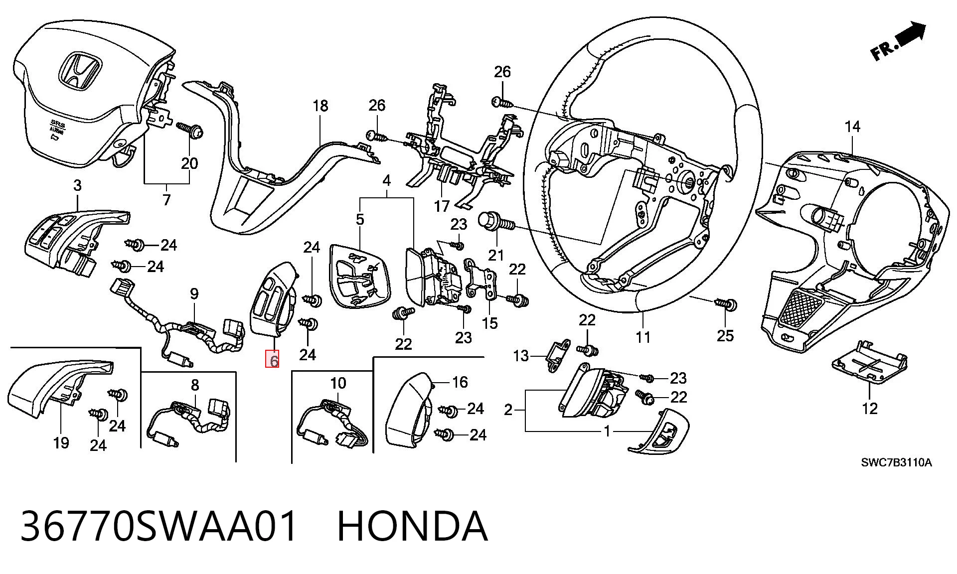 36770SWAA01 Honda Блок кнопкових перемикачів кермового колеса