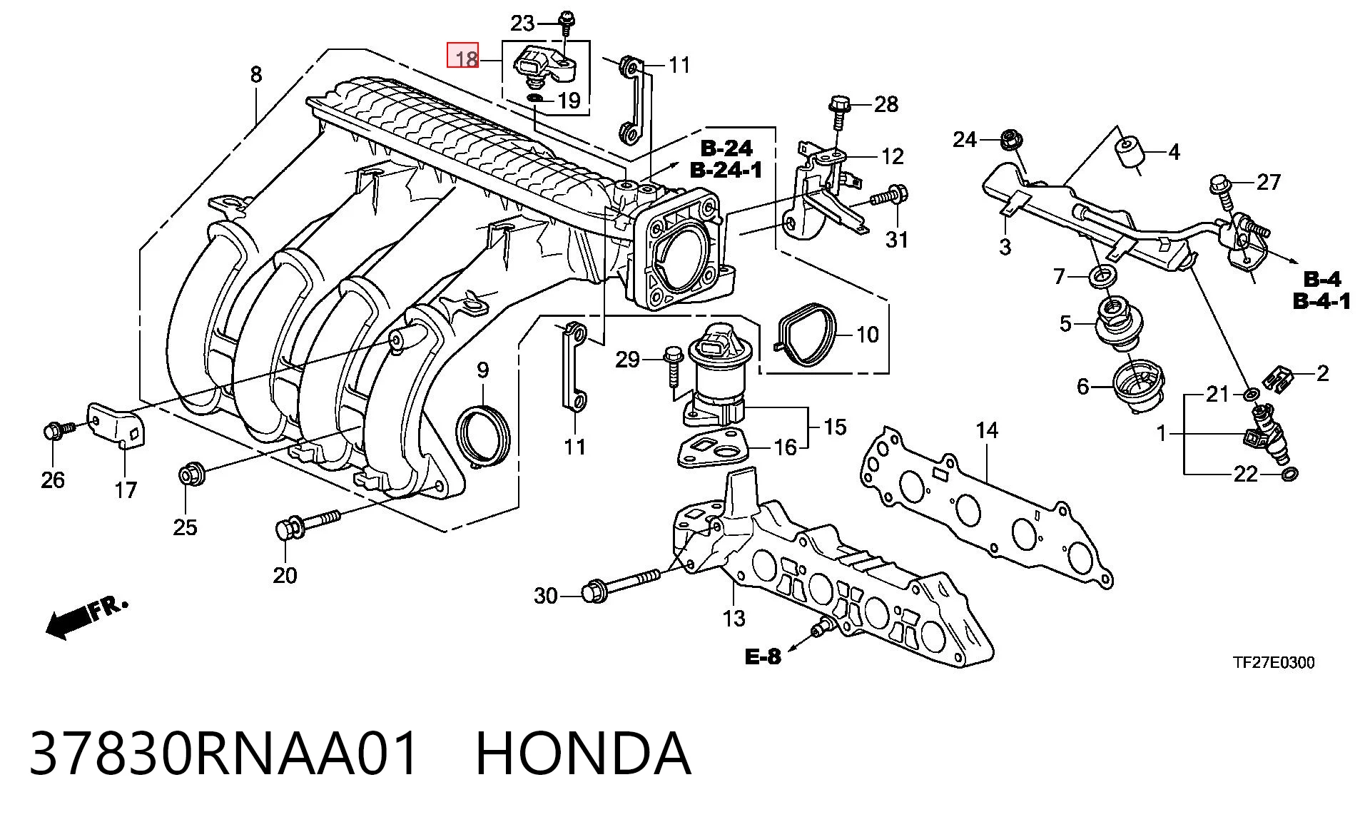 37830RNAA01 Honda Датчик наддува