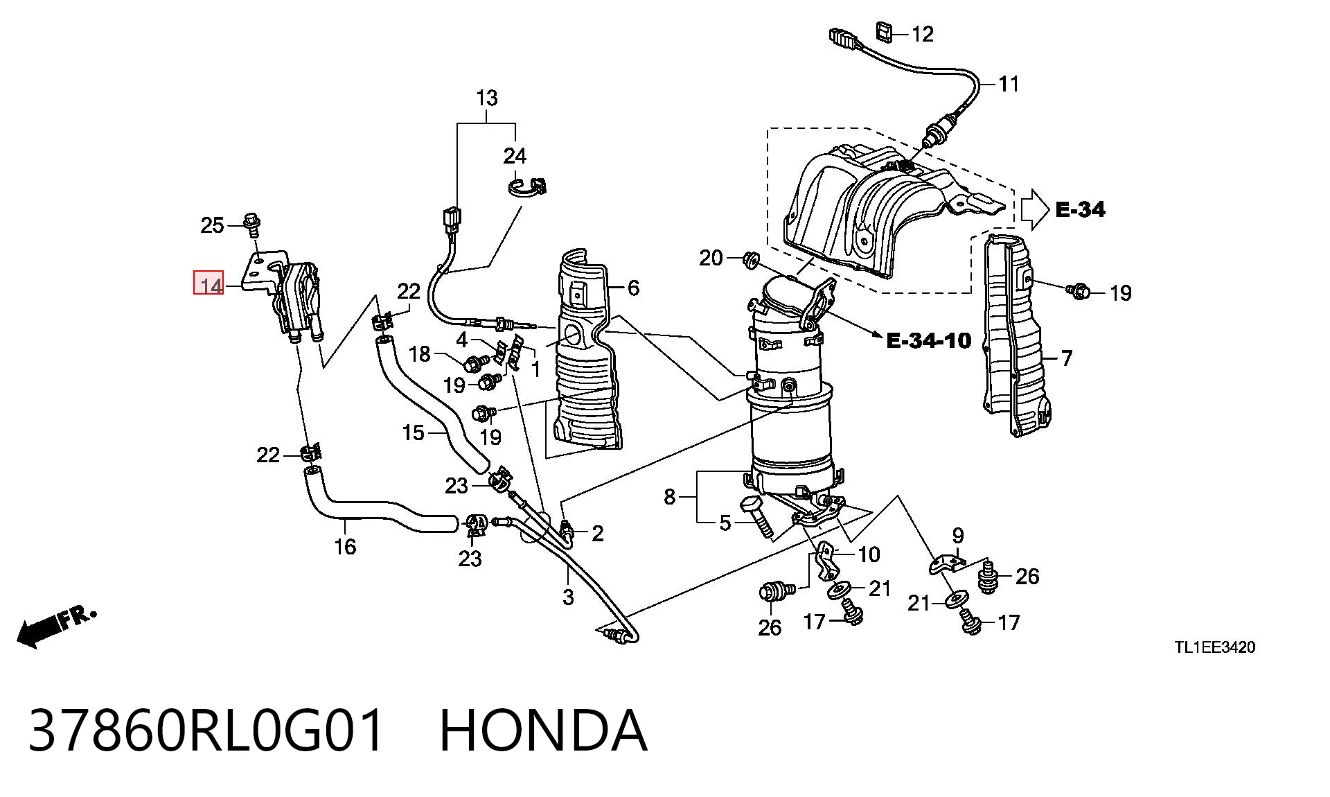 37860RL0G01 Honda Датчик тиску вихлопних газів
