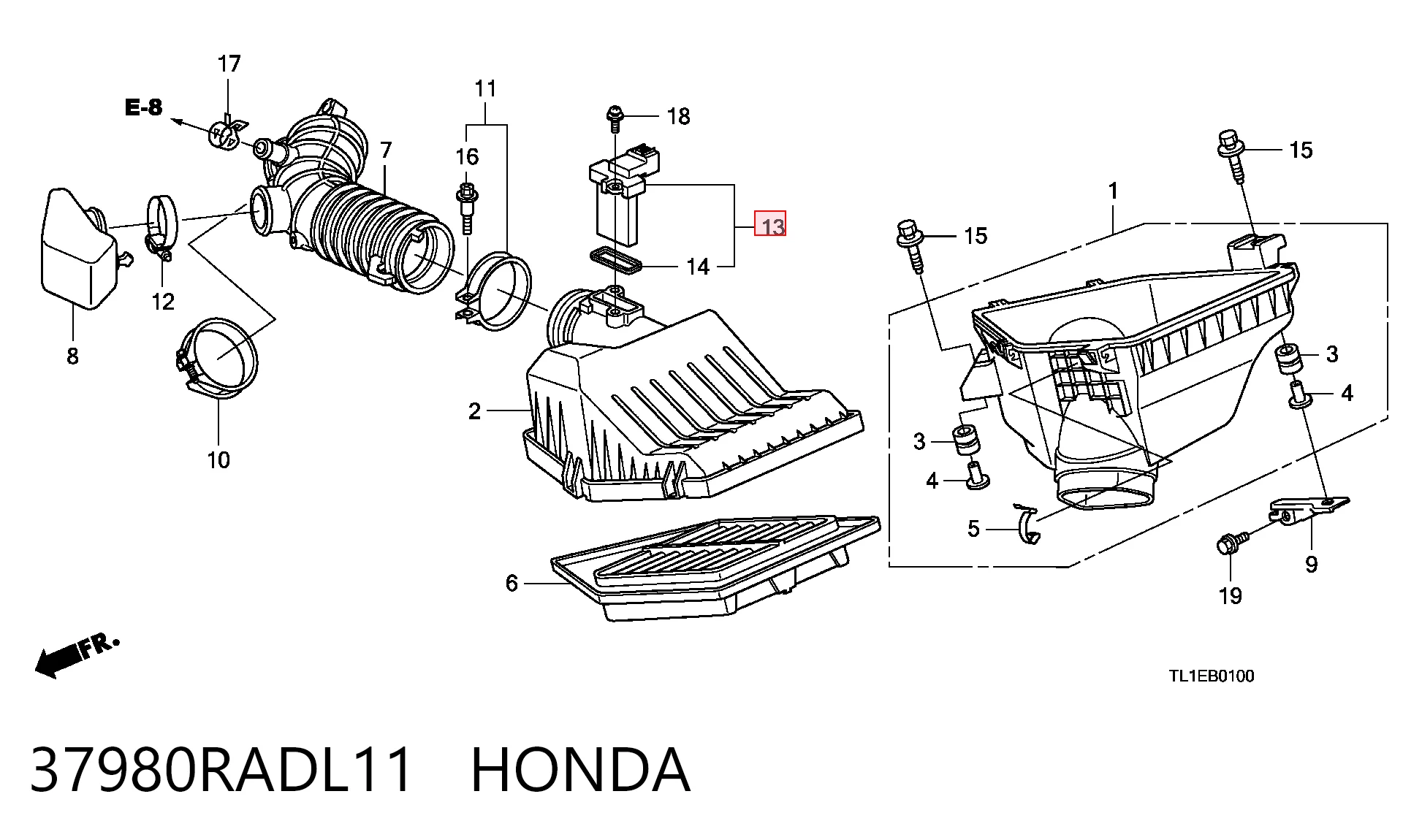 37980RADL11 Honda Датчик витрати повітря