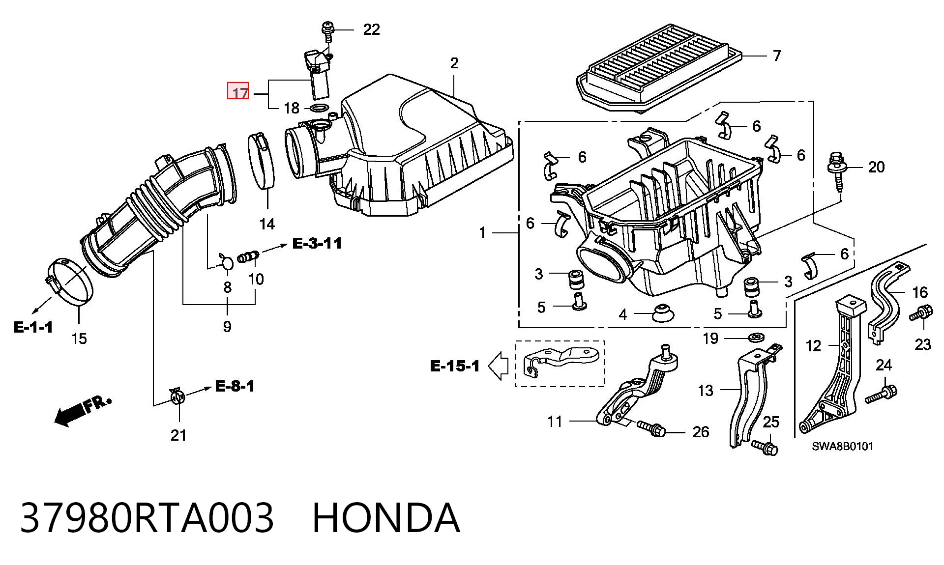 37980RTA003 Honda Датчик витрати повітря