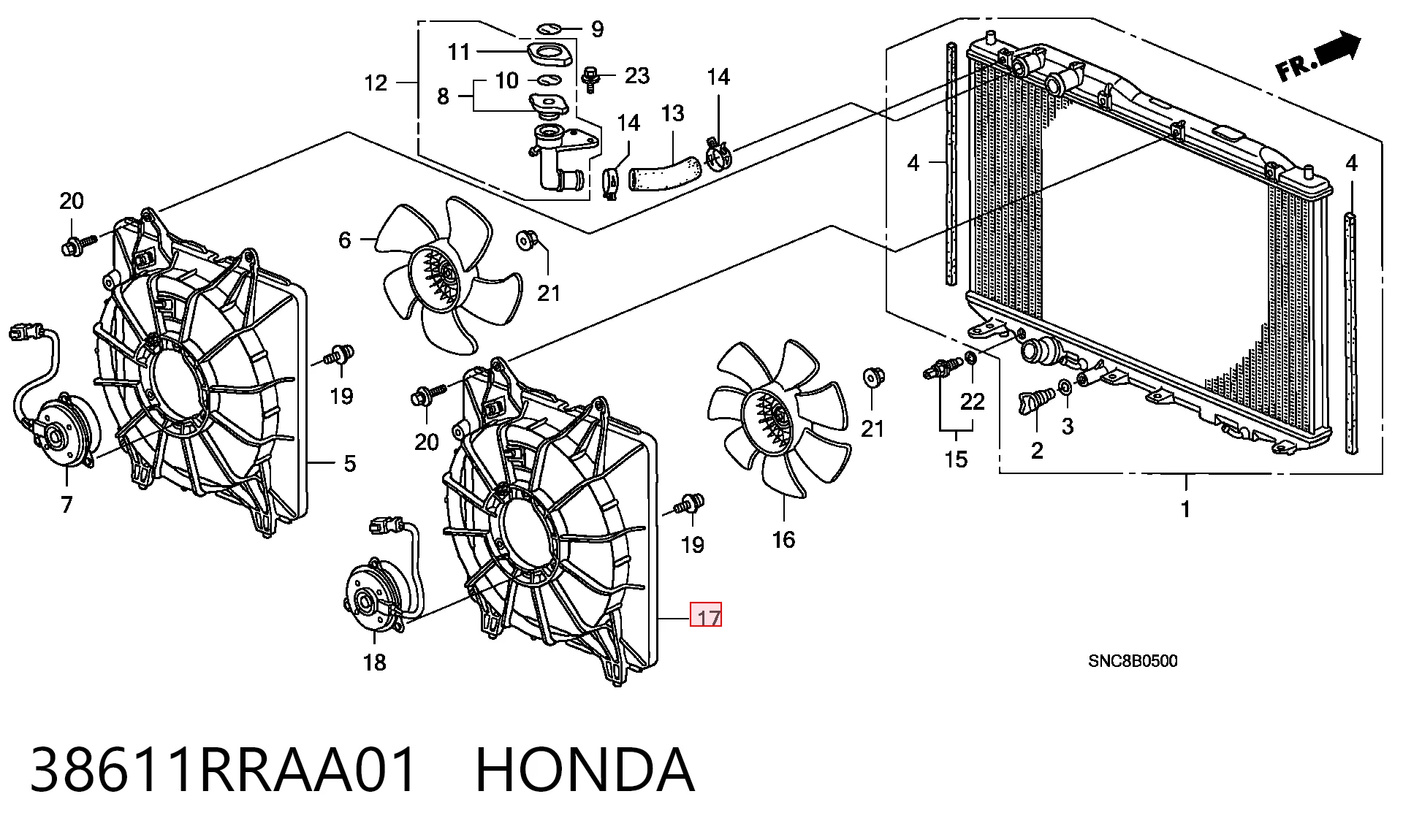 38611RRAA01 Honda Двигун вентилятора системи охолодження, правий