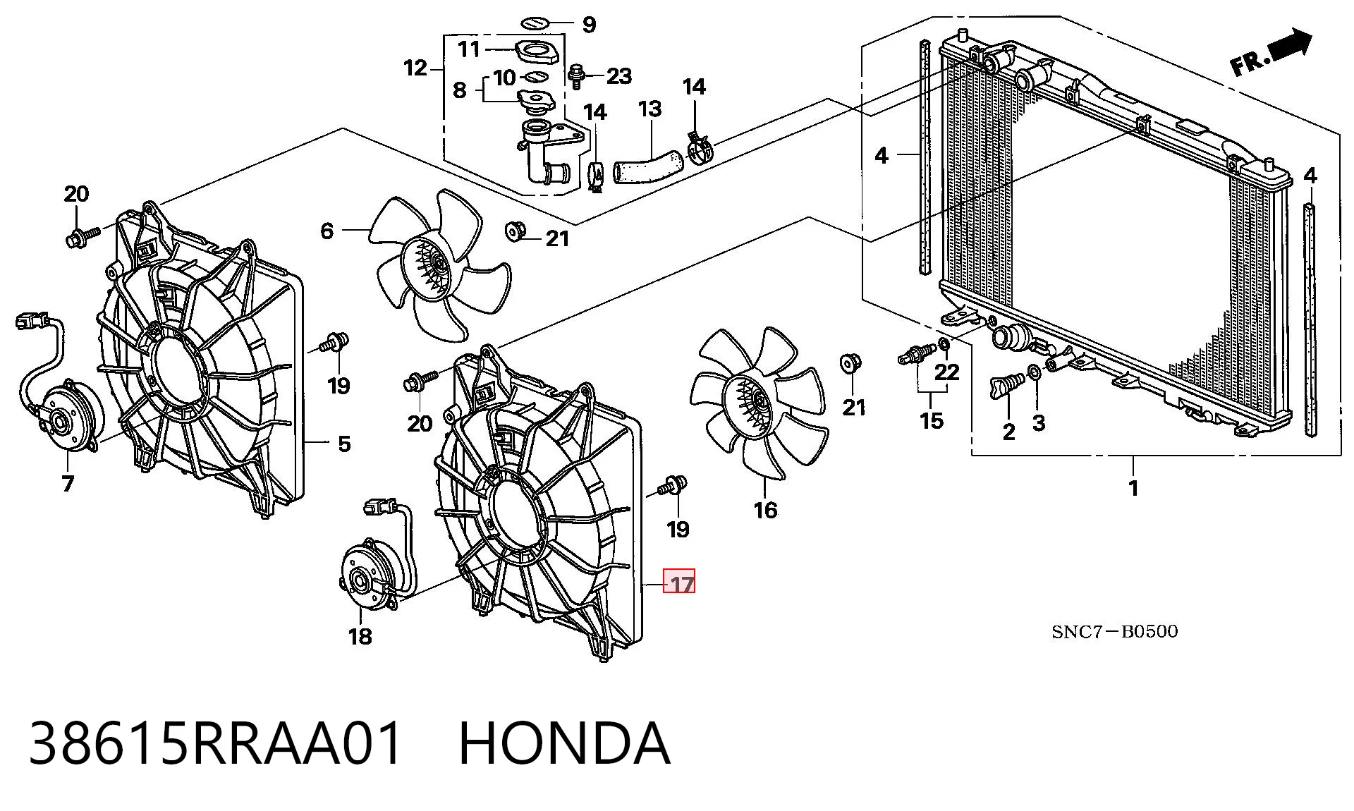 38615RRAA01 Honda Двигун вентилятора системи охолодження, правий