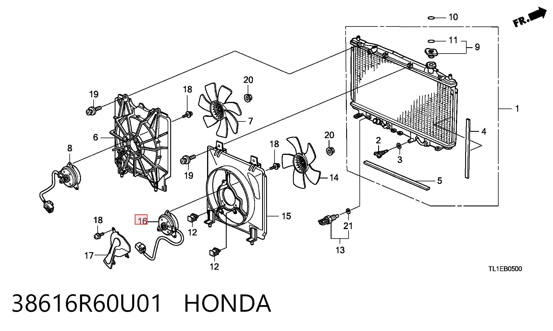 38616R60U01 Honda Двигун вентилятора системи охолодження, правий