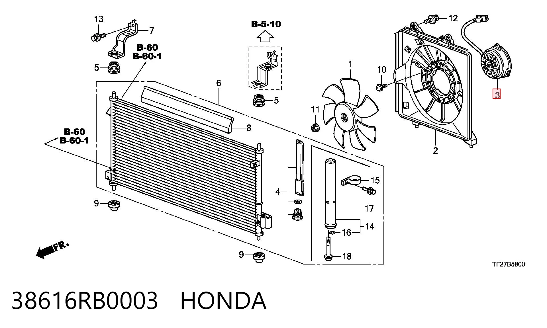 38616RB0003 Honda Електродвигун вентилятора системи охолодження