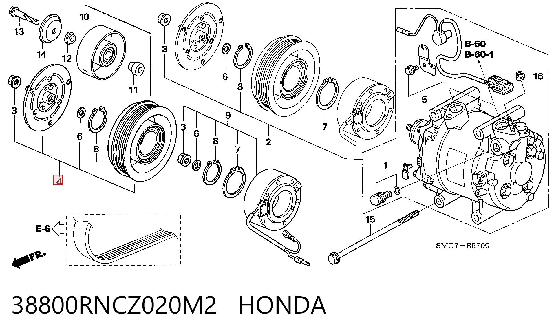 38800RNCZ020M2 Honda Шків компресора кондиціонера