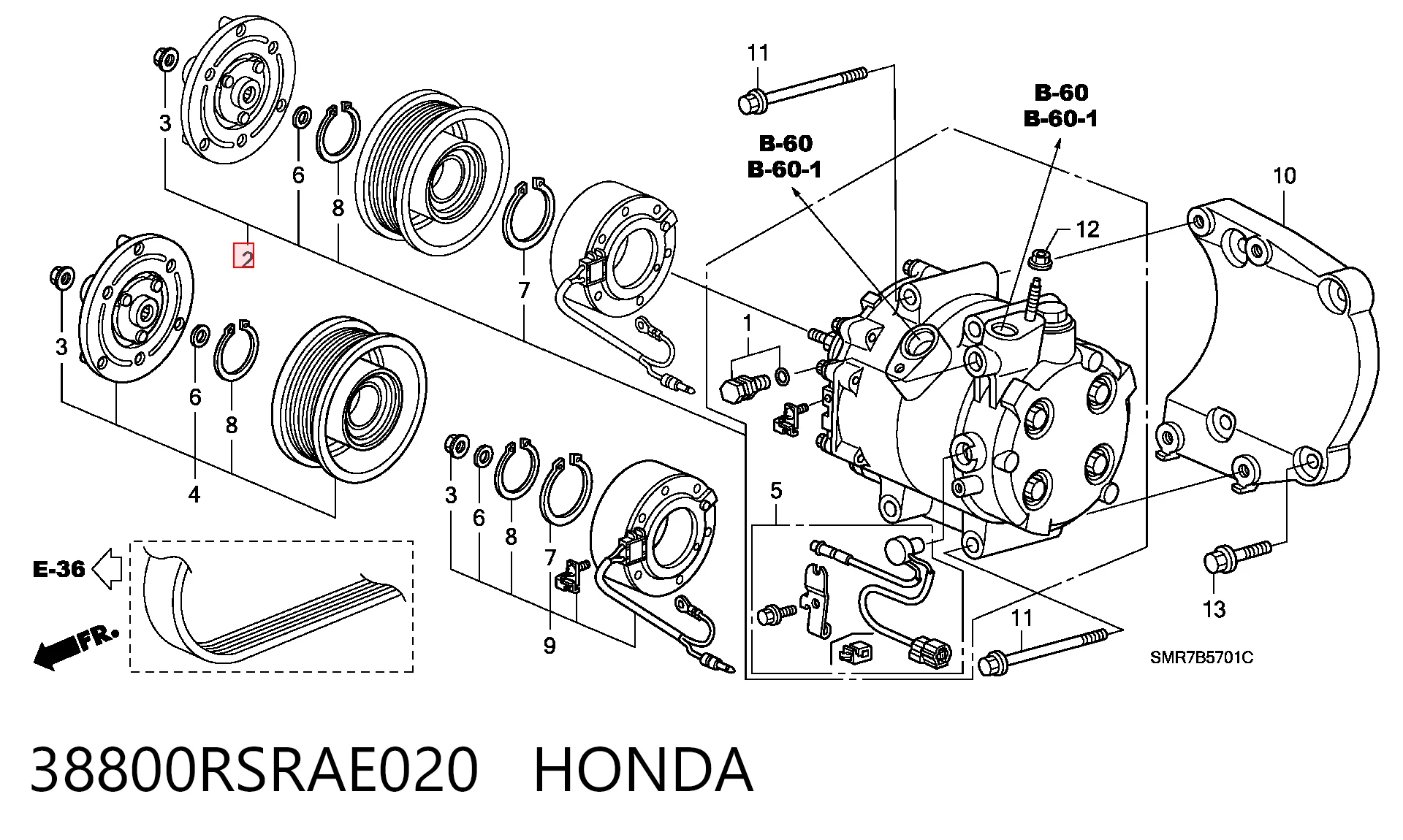 38800RSRAE020 Honda Компресор холодоагенту