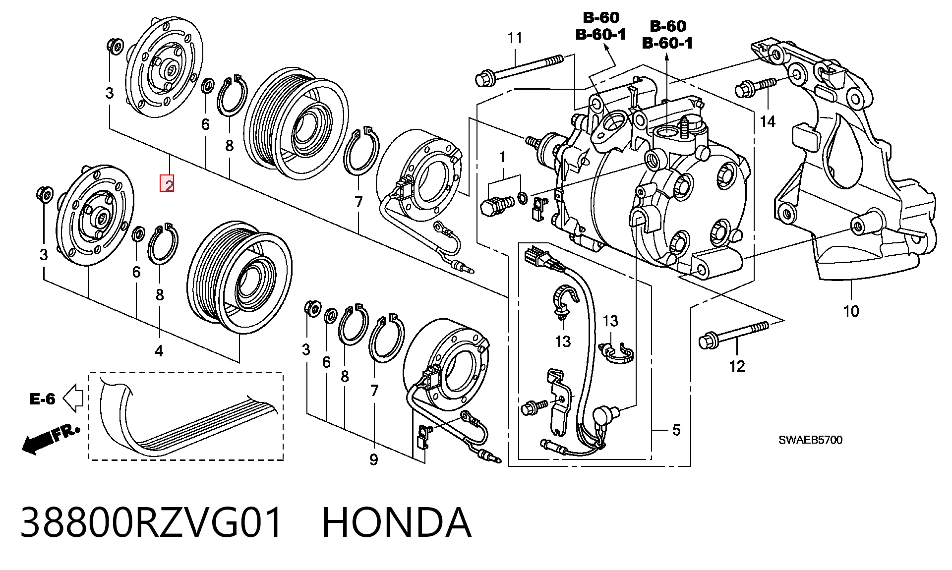 38800RZVG01 Honda Компресор холодоагенту