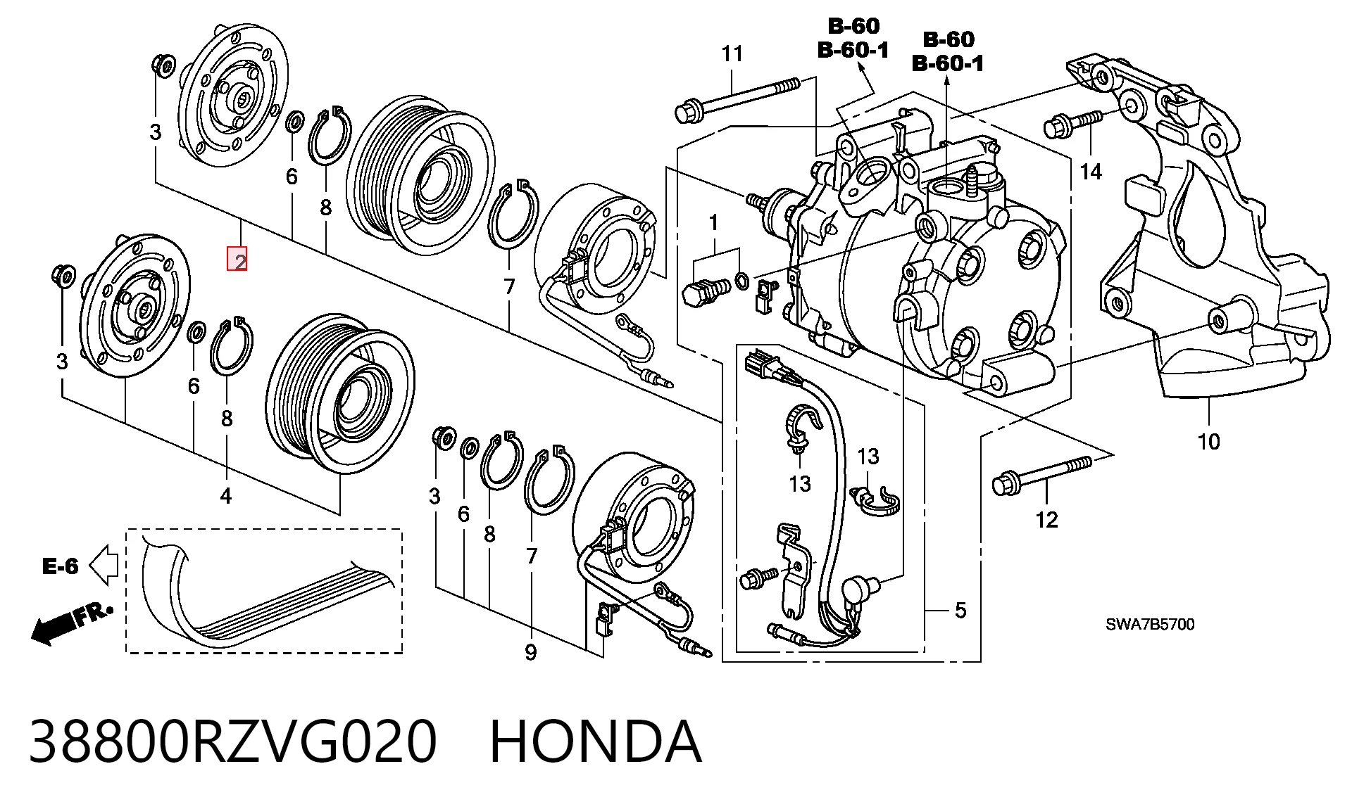 38800RZVG020 Honda Компресор холодоагенту