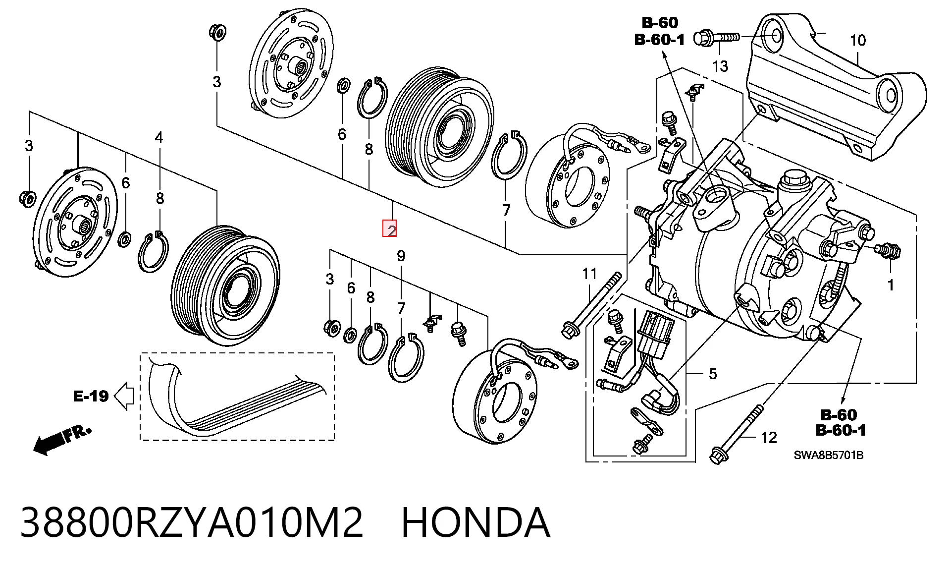 38800RZYA010M2 Honda Компресор холодоагенту