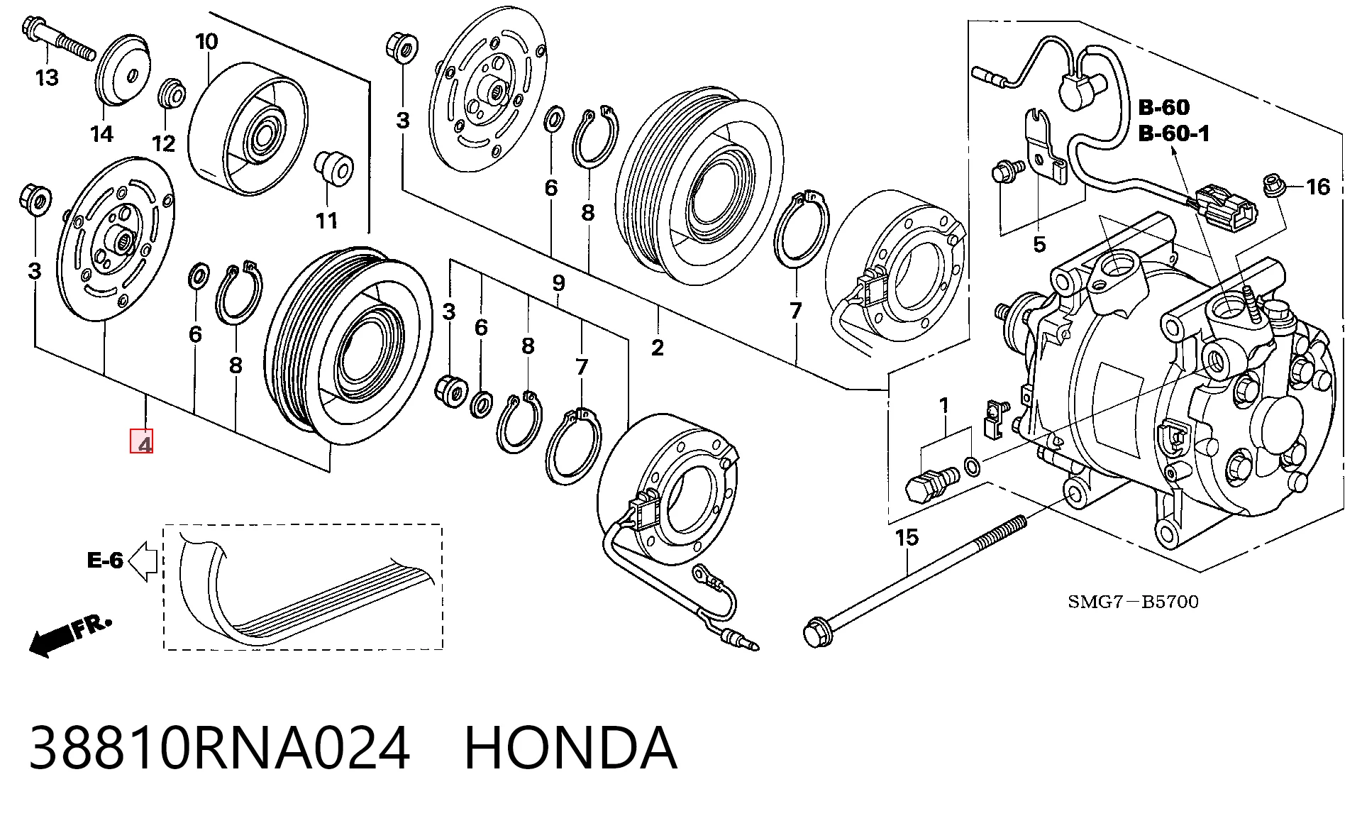 38810RNA024 Honda Шків компресора кондиціонера