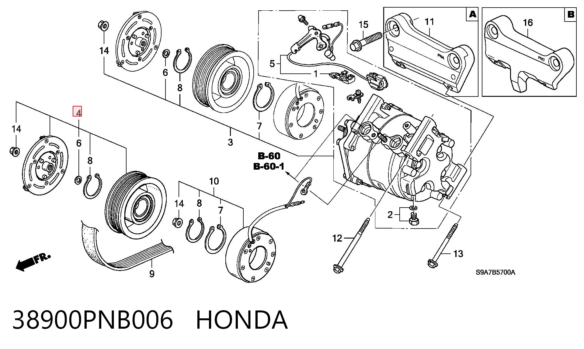 38900PNB006 Honda Привід компресора системи опалення