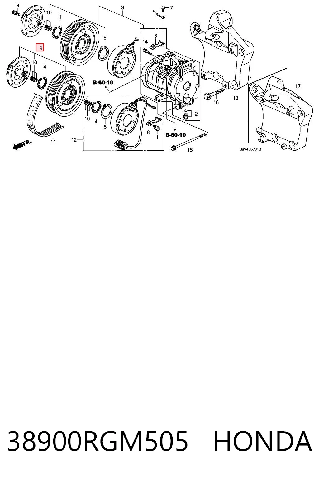 38900RGM505 Honda Привід компресора системи опалення