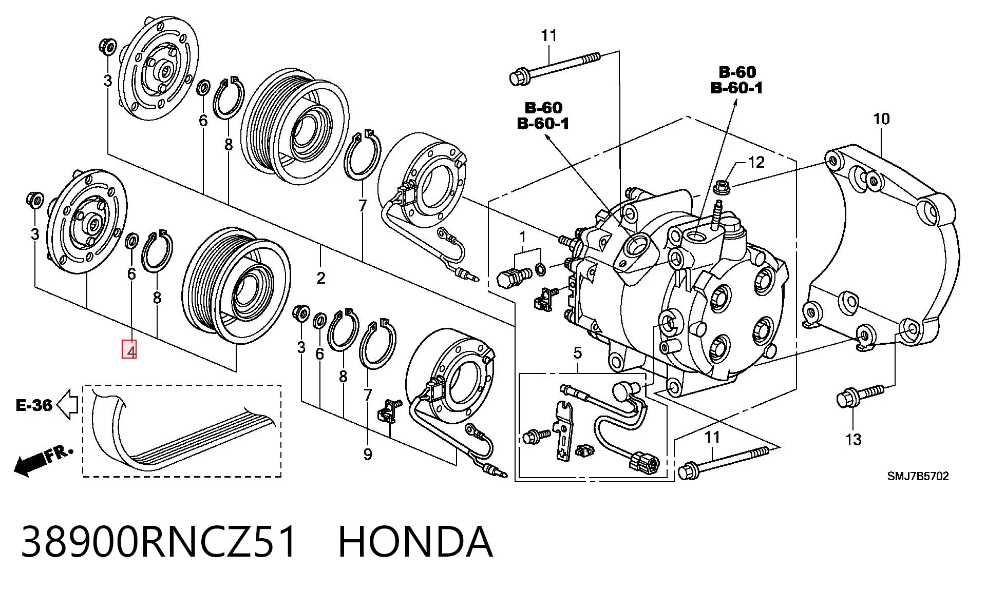 38900RNCZ51 Honda Шків компресора кондиціонера