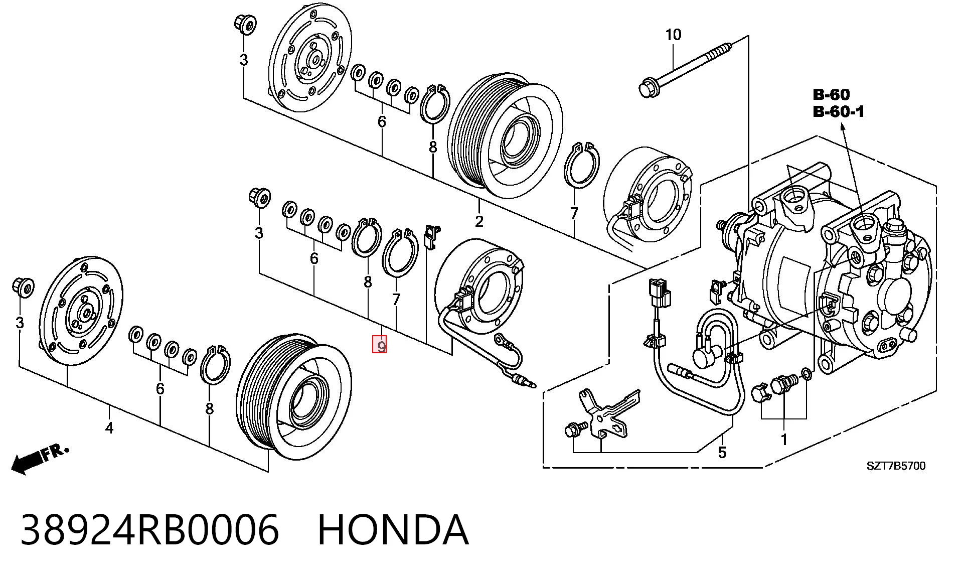 38924RB0006 Honda Привід компресора системи опалення