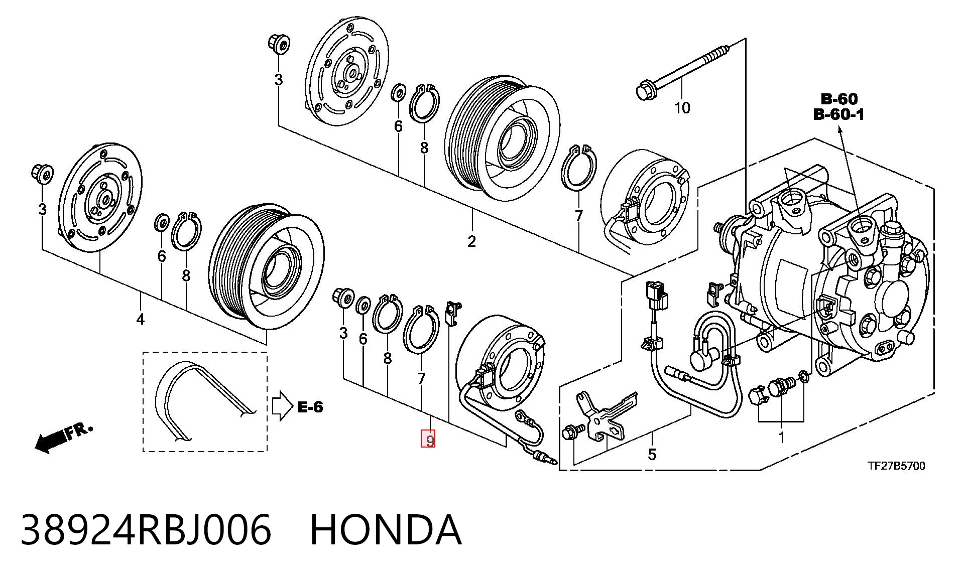 38924RBJ006 Honda Привід компресора системи опалення