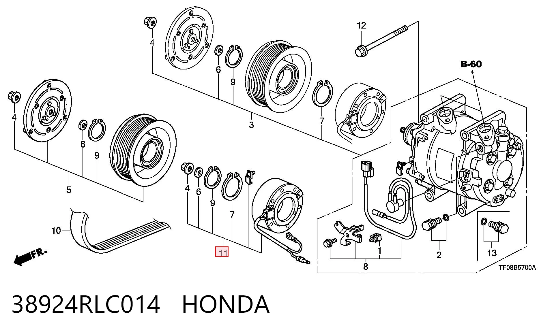 38924RLC014 Honda Привід компресора системи опалення