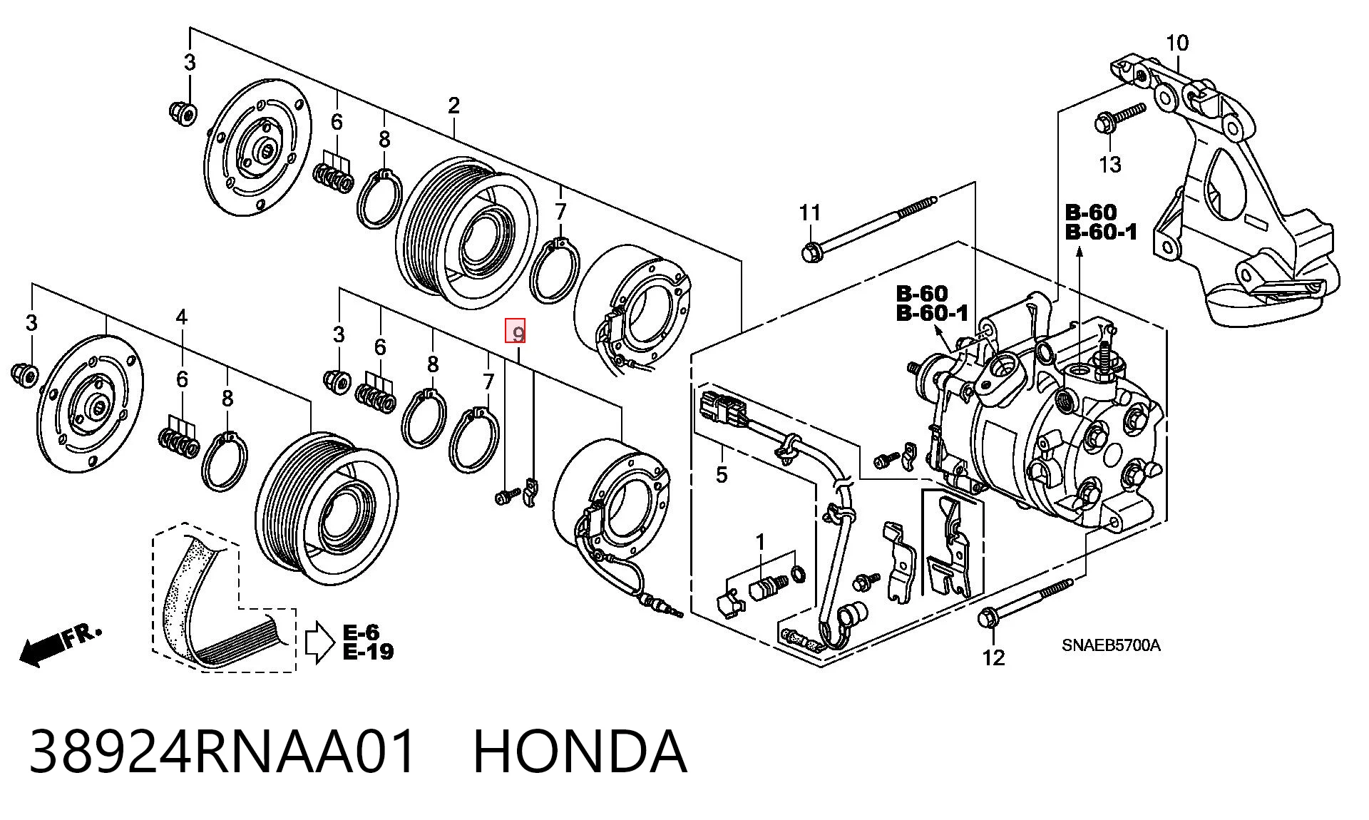 38924RNAA01 Honda Привід компресора системи опалення