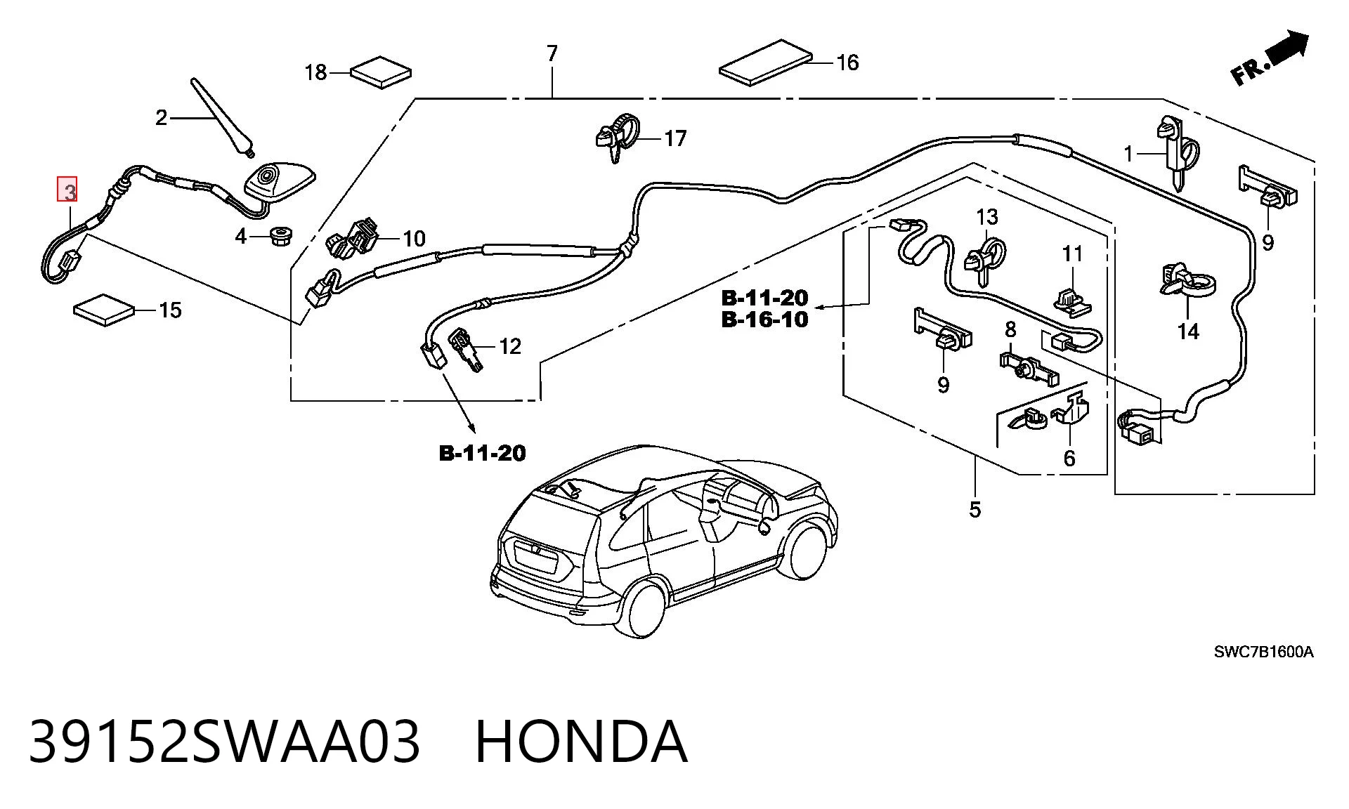 39152SWAA03 Honda Антена на дах