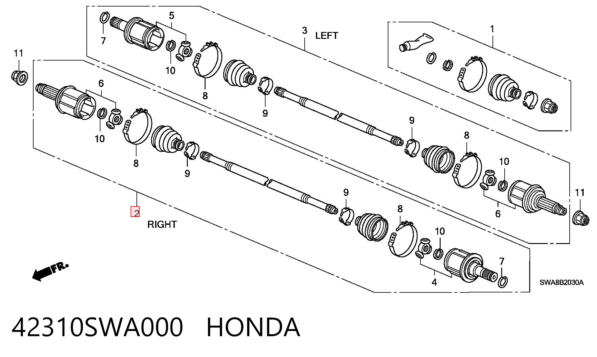 42310SWA000 Honda Піввісь задня, права