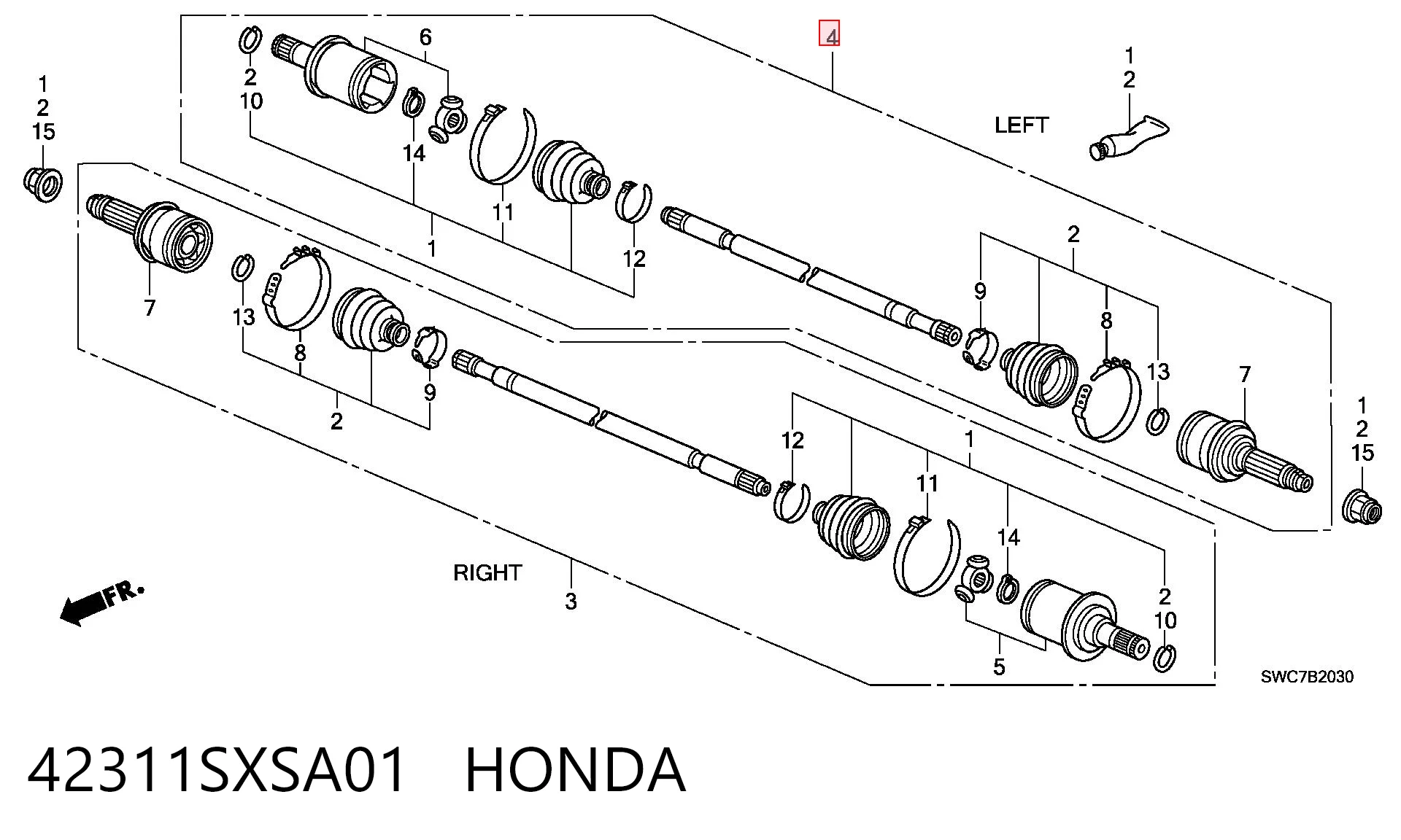 42311SXSA01 Honda Піввісь задня, ліва
