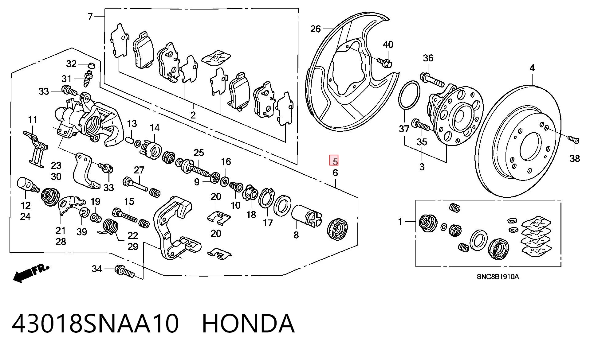 43018SNAA10 Honda Супорт гальмівний задній правий