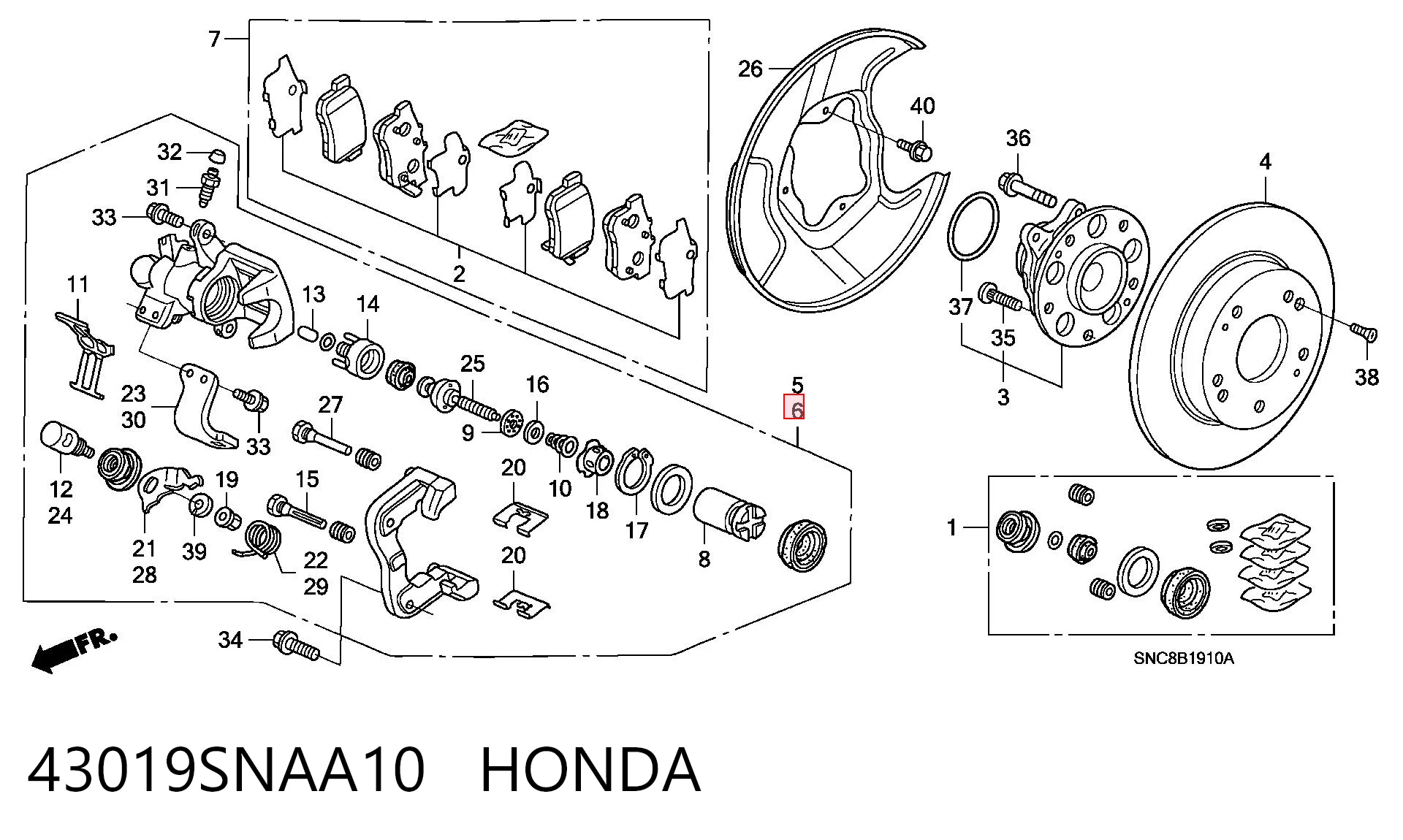 43019SNAA10 Honda Супорт гальмівний задній лівий