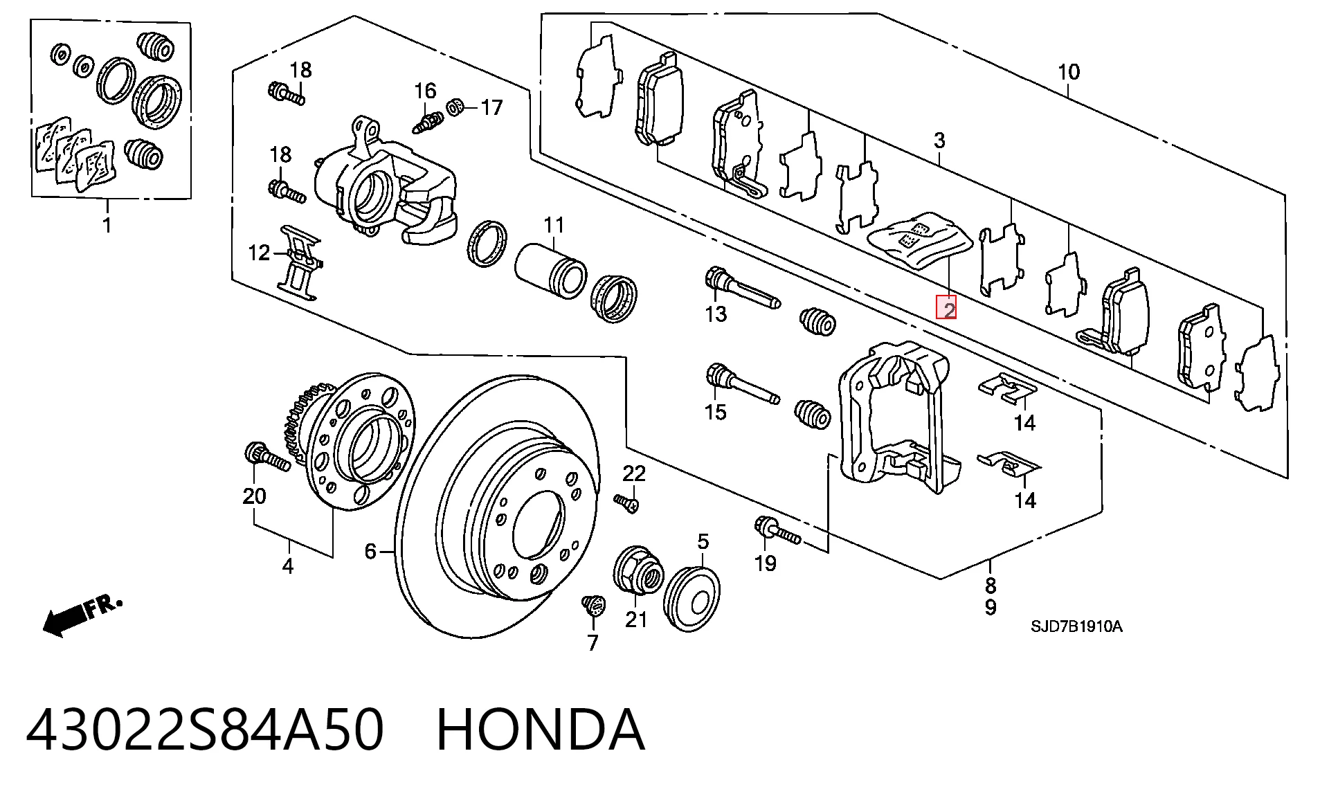 43022S84A50 Honda Колодки гальмівні задні, дискові