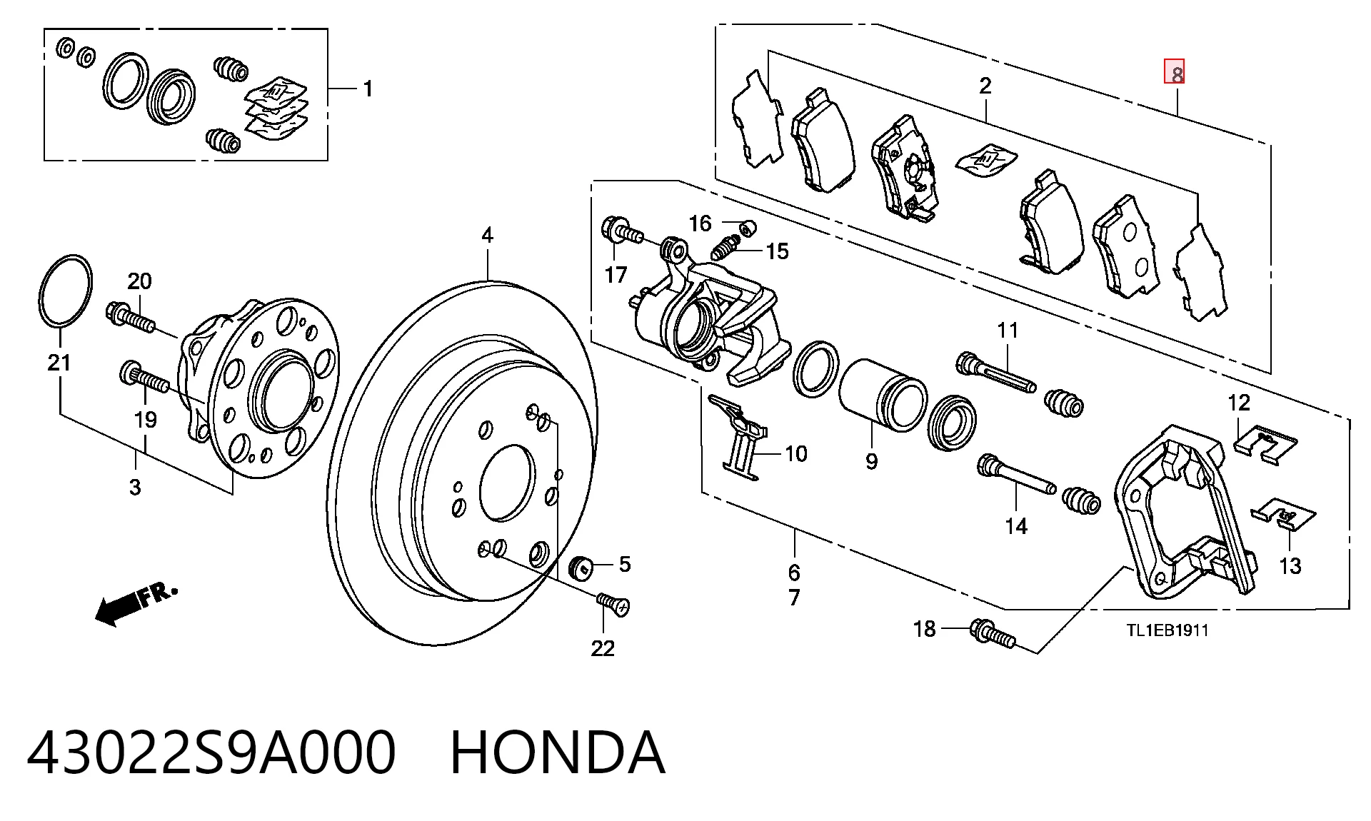 43022S9A000 Honda Колодки гальмівні задні, дискові