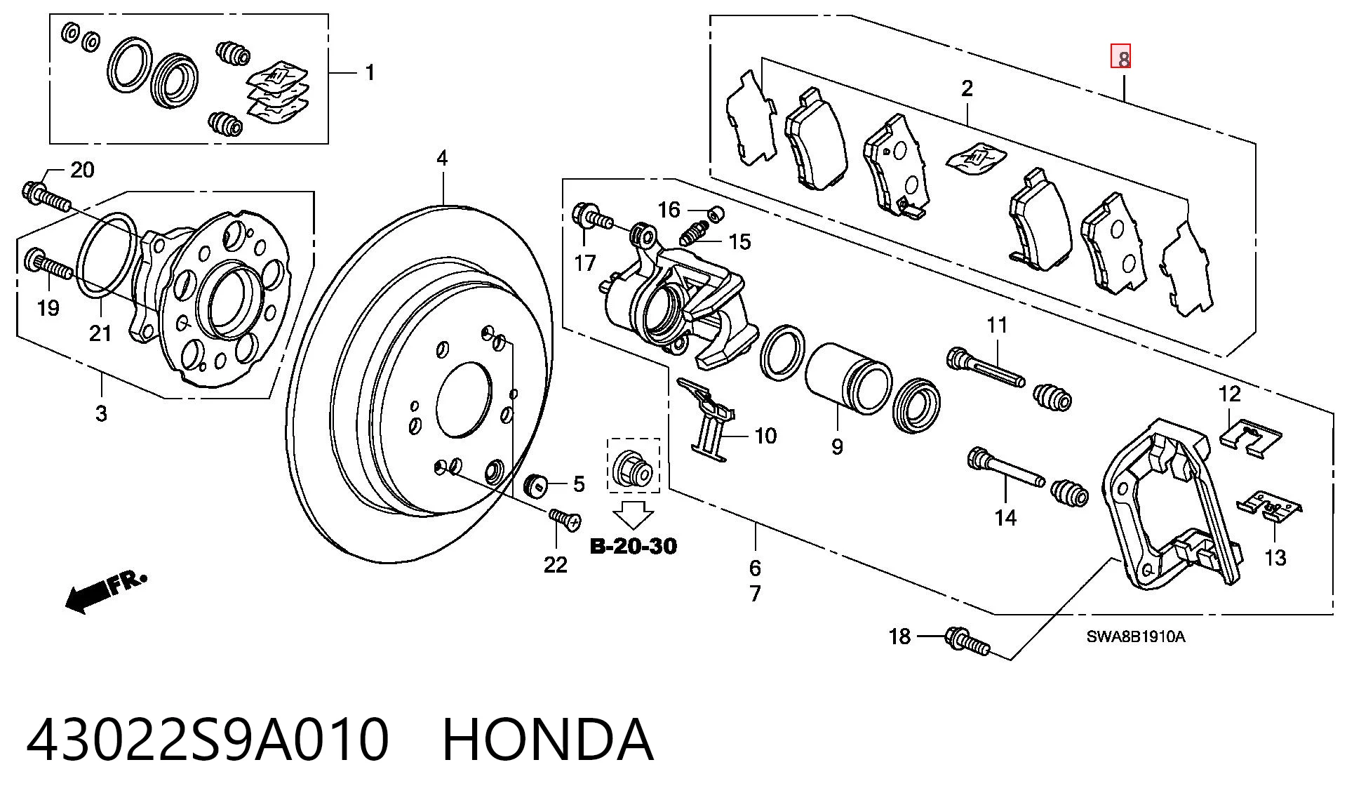 43022S9A010 Honda Колодки гальмівні задні, дискові