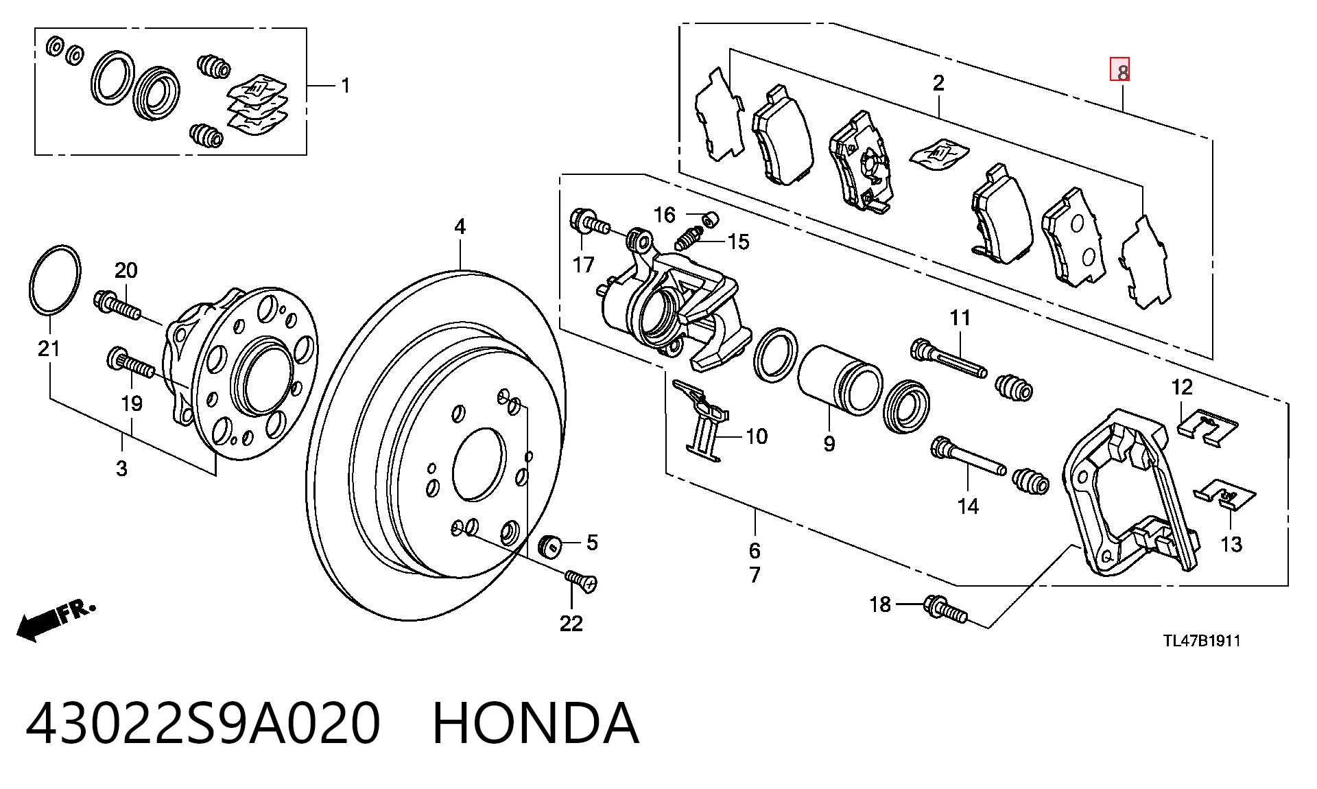 43022S9A020 Honda Колодки гальмівні задні, дискові
