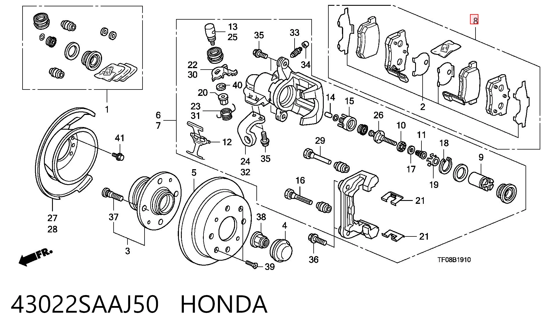 43022SAAJ50 Honda Колодки гальмівні задні, дискові