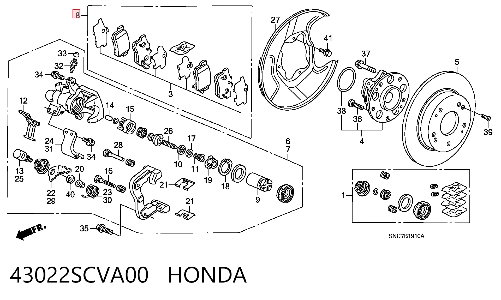43022SCVA00 Honda Колодки гальмівні задні, дискові