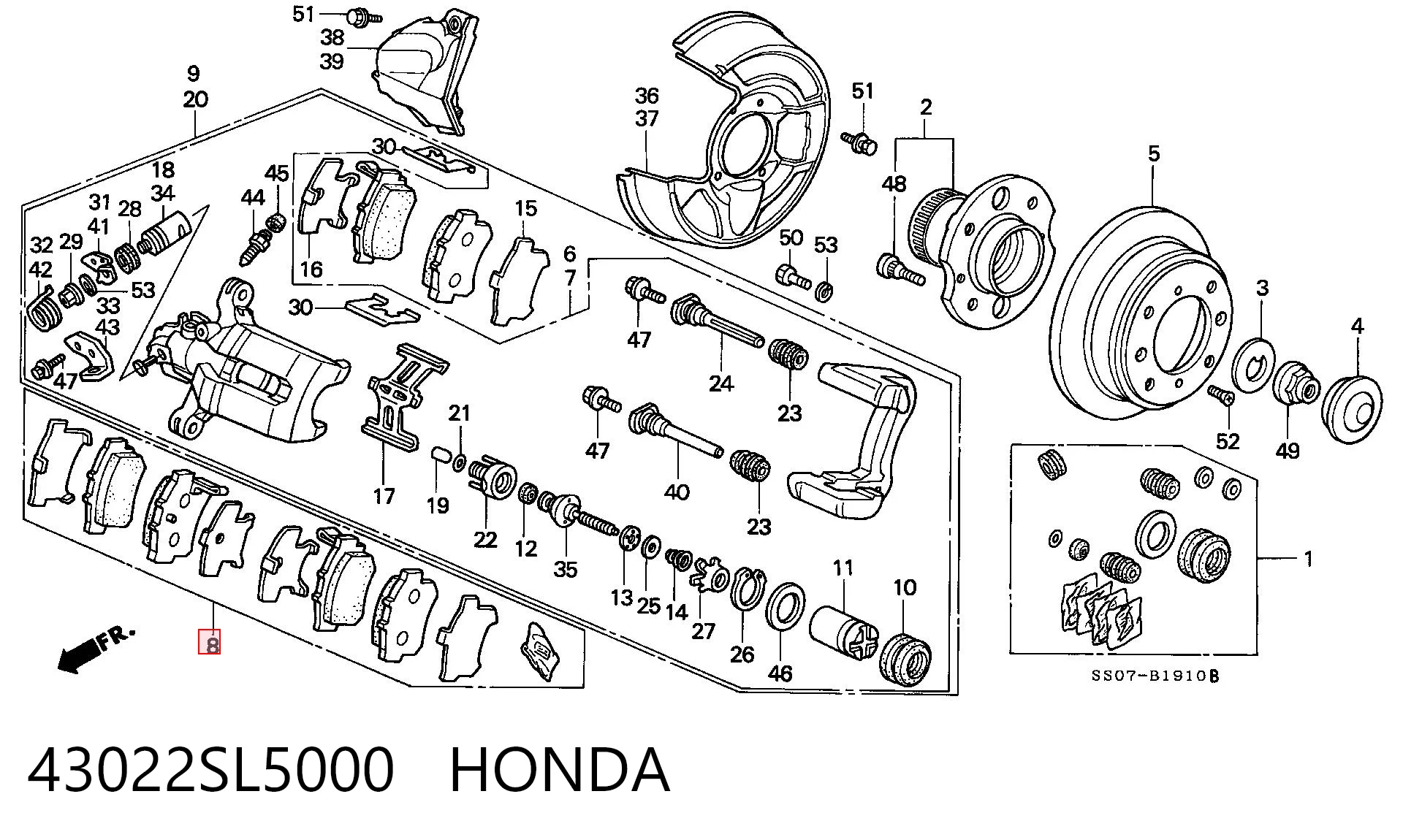 43022SL5000 Honda Колодки гальмівні задні, дискові