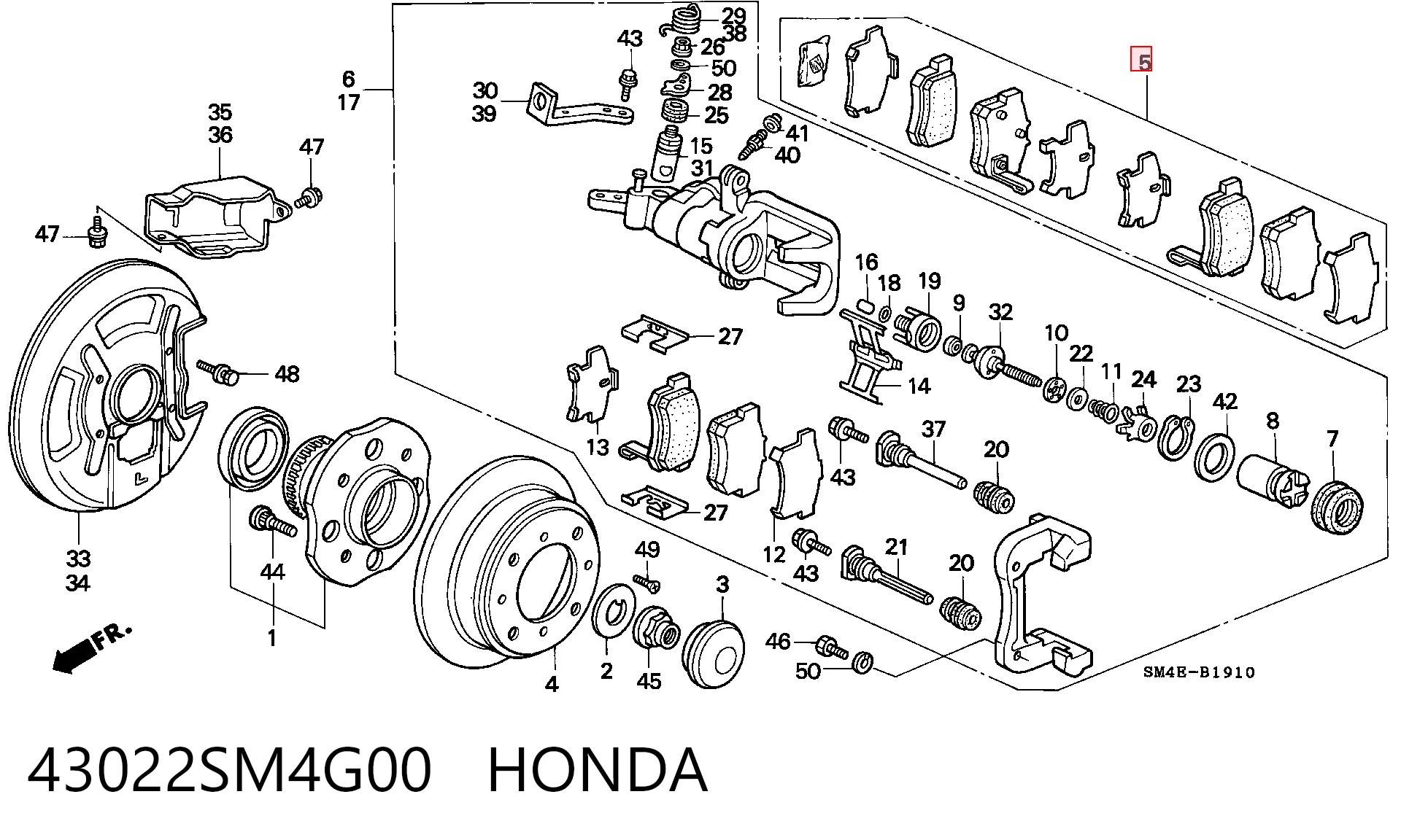 43022SM4G00 Honda Колодки гальмівні задні, дискові
