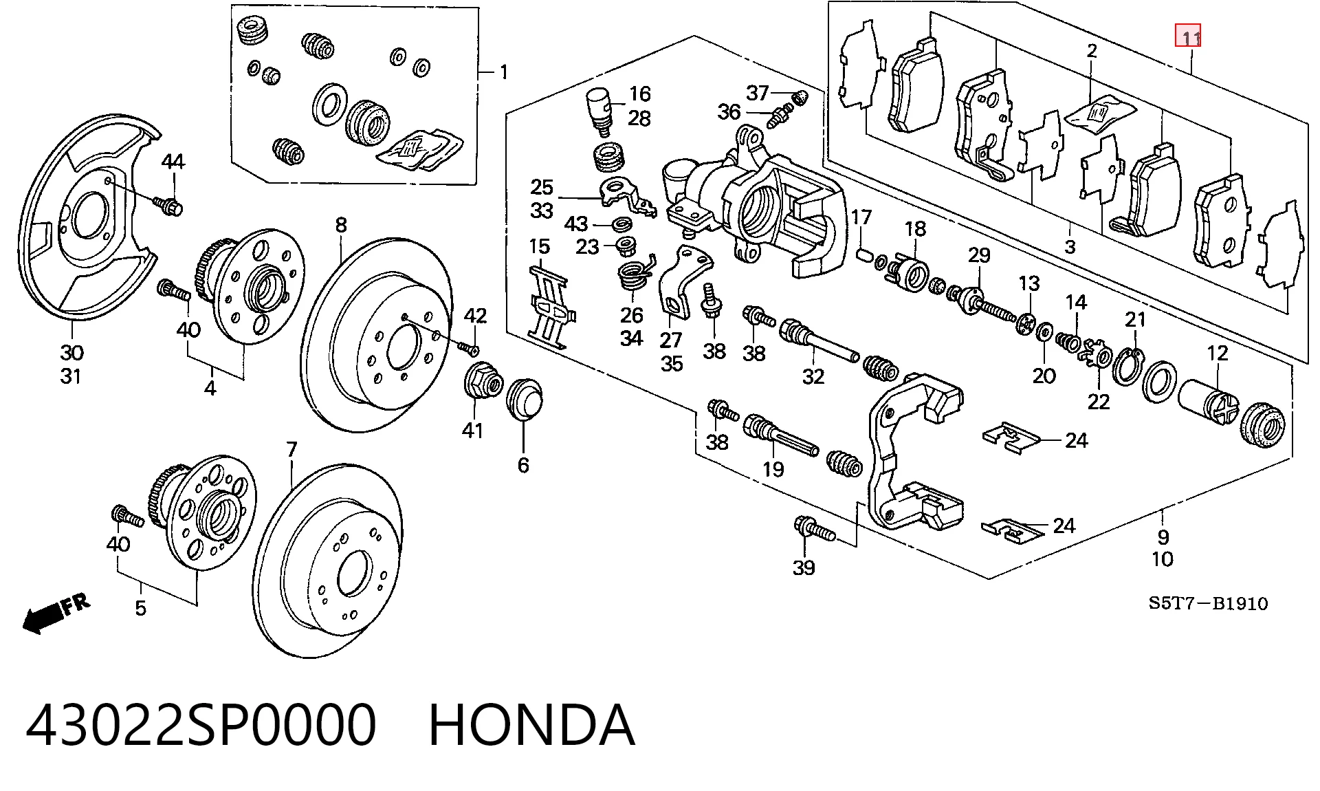 43022SP0000 Honda Колодки гальмівні задні, дискові
