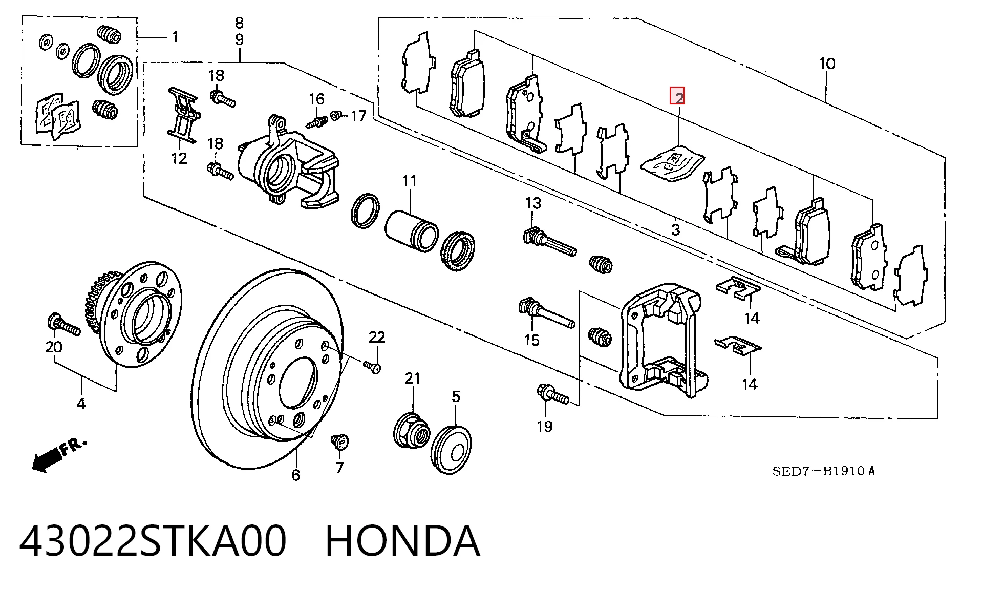 43022STKA00 Honda Колодки гальмівні задні, дискові