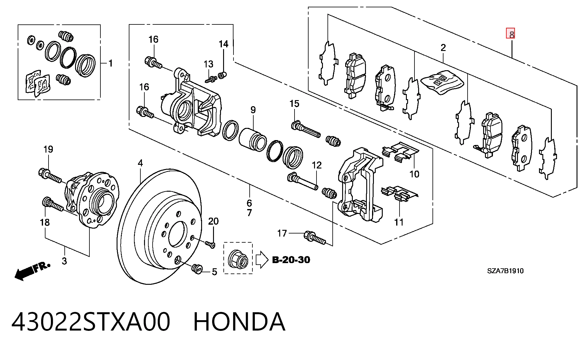 43022STXA00 Honda Колодки гальмівні задні, дискові